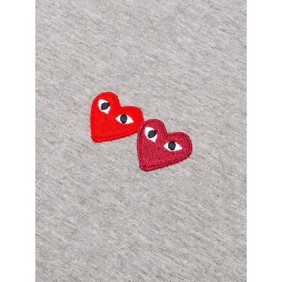 COMME DES GARCONS CDG PLAY DOUBLE HEART EYE LOGO T-SHIRT SIZE MEDIUM GRAY COLOR - Picture 3 of 5